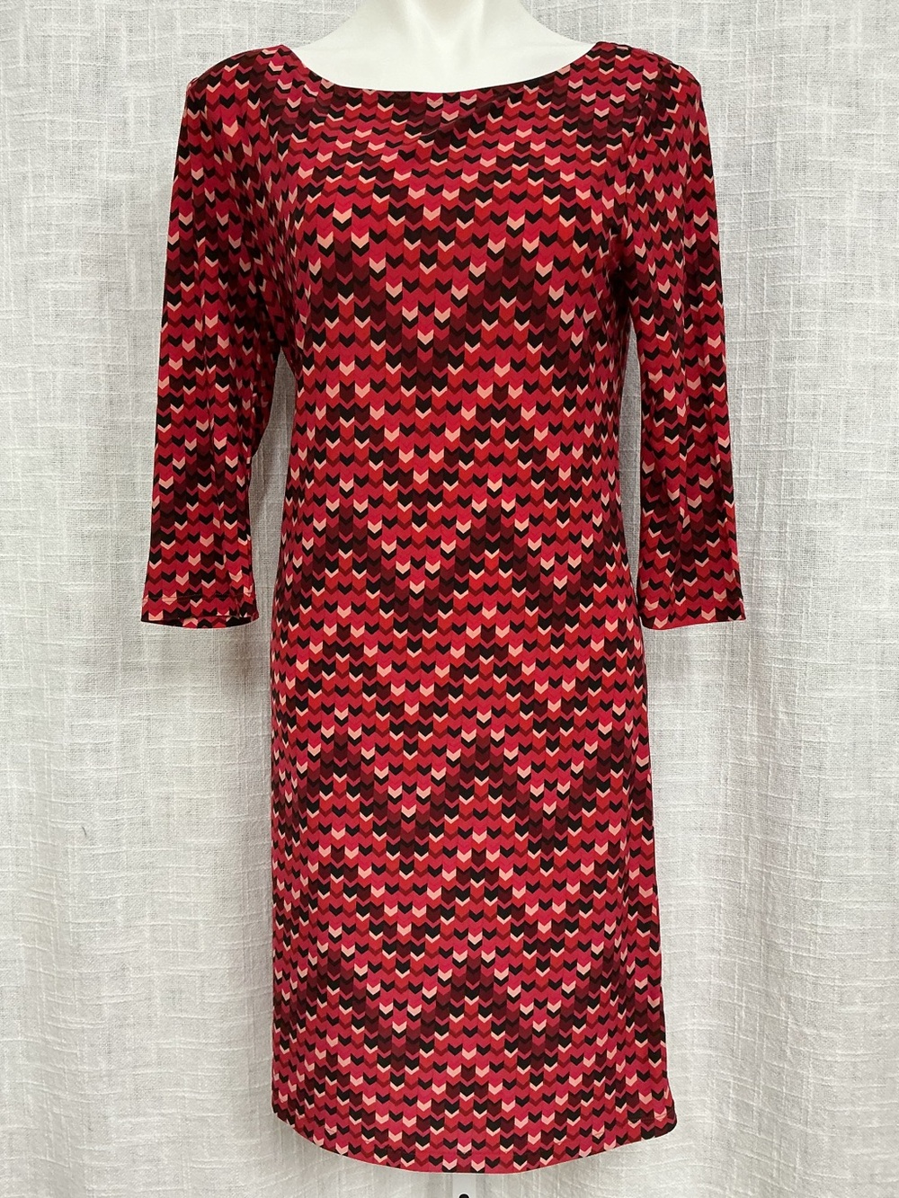 Tacera Red Multi Chevron-Print Long Sleeve Shift Dress